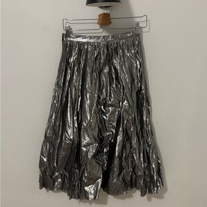 GAP Metallic Silver Pleated A-Line Skirt